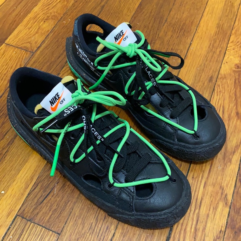 Off-white Nike Blazer Low Black/Electro Green size 6 low blazer mens 10-10 - Picture 2 of 3